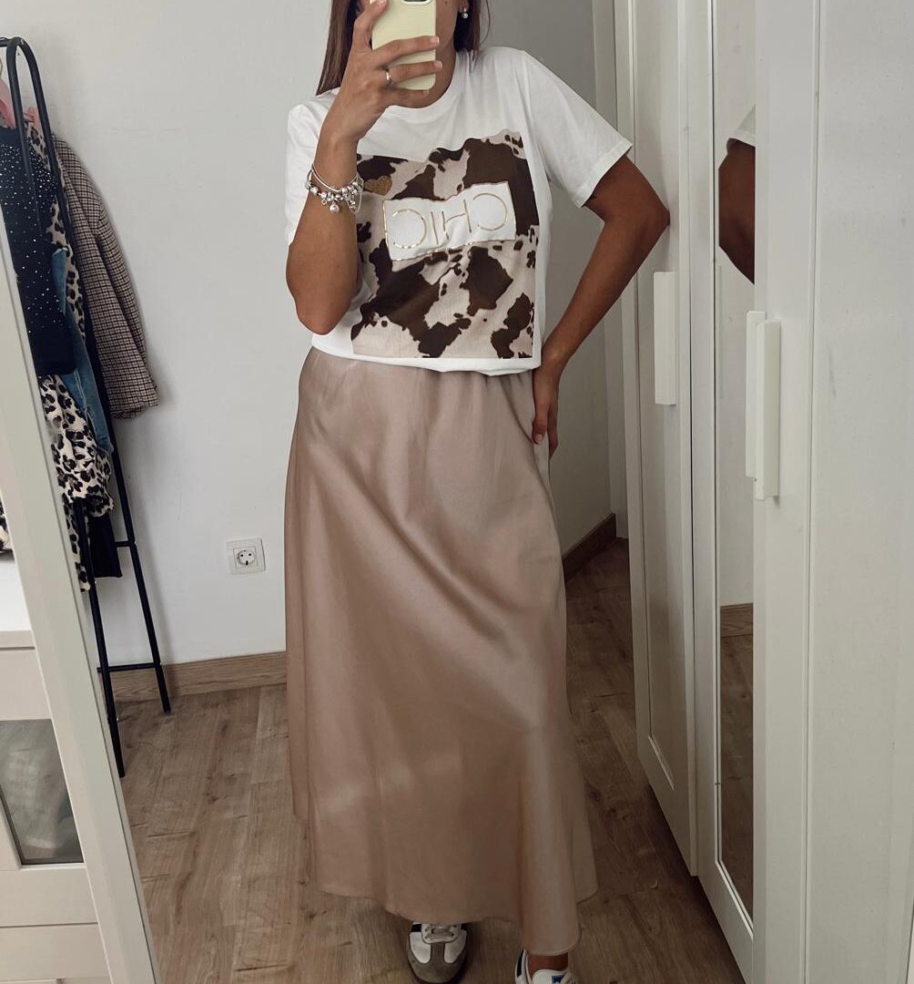 Falda Satén Champán