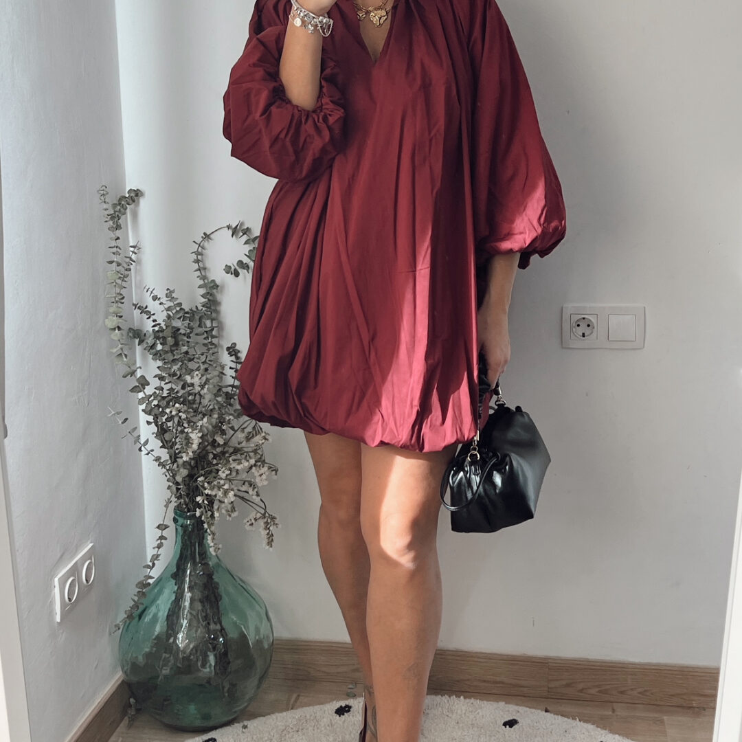 Vestido Globo Burdeos