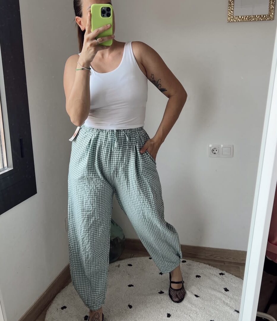 Pantalón Vichy Verde agua